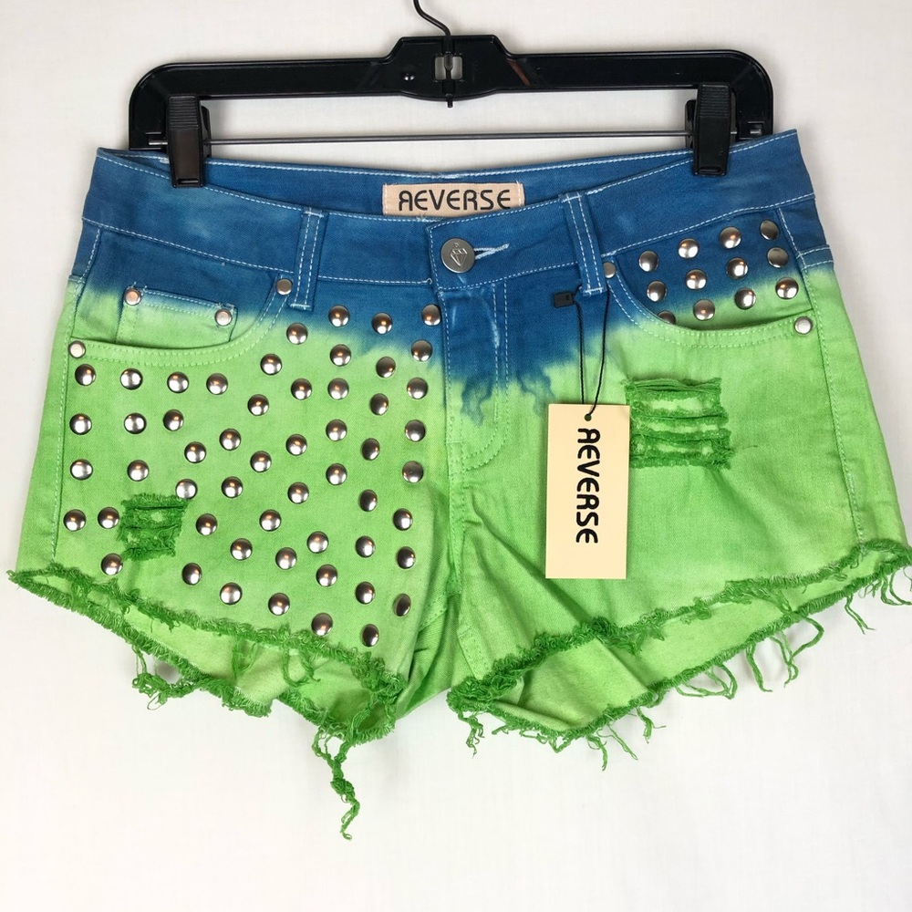 NWT Reverse brand distressed studded denim shorts